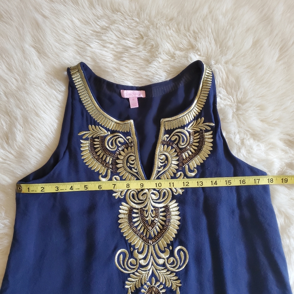 Lilly Pulitzer Aubra Blue And Gold Shift Dress Size Medium - Picture 13 of 14
